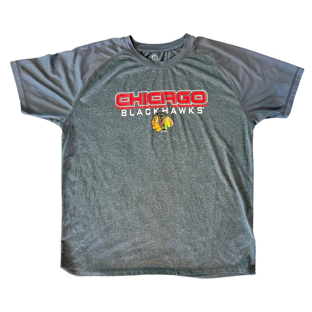 Chicago Blackhawks Hockey Team Mens Top Pullover Shirt Gray LOGO Authentic XL